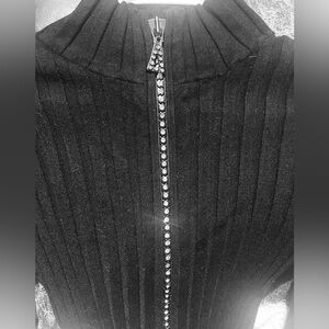 Belldini Black Turtleneck Sweater with Rhinestone Zipper